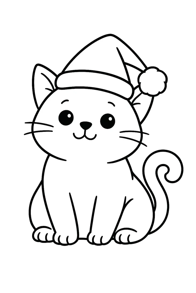 Festive Santa Hat Cat Coloring Pages