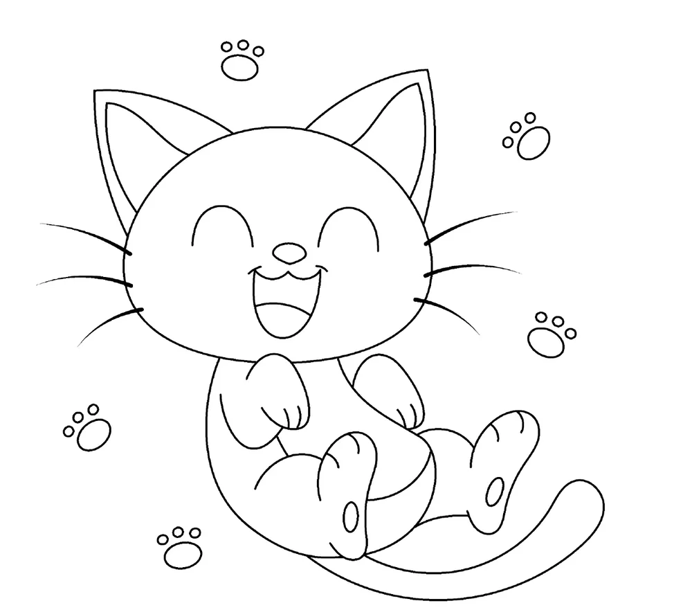 Happy Playful Cat in Action Cat Coloring Pages