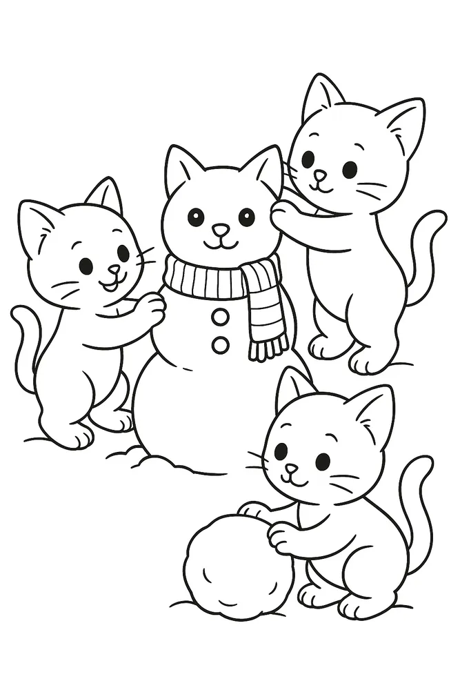 Snowy Day Fun with Kittens: Cat Coloring Pages