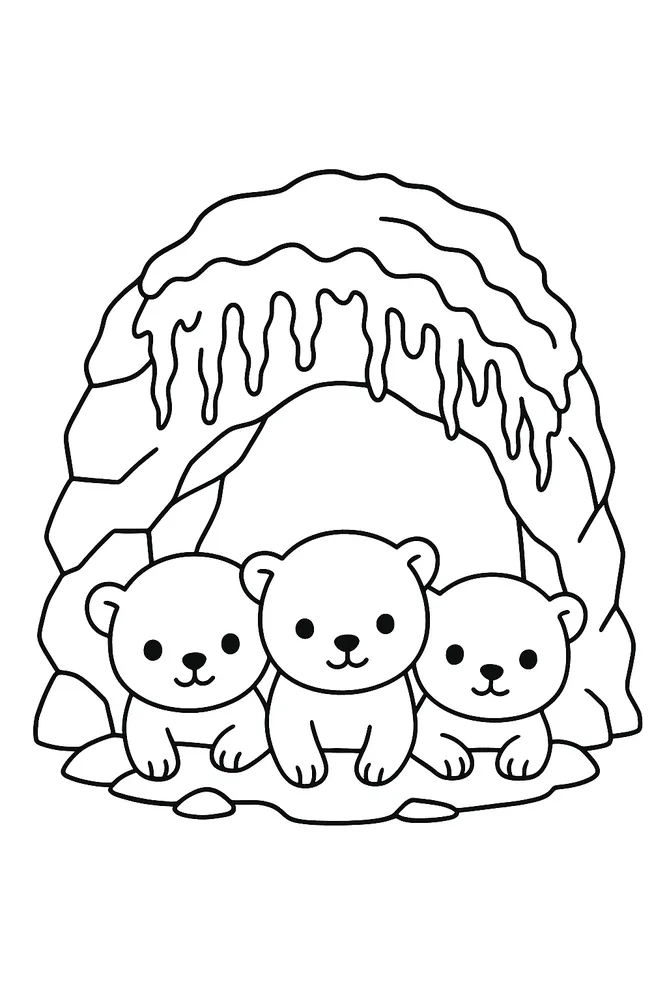 Adorable Polar Bear Cubs in a Cave Cat Coloring Pages