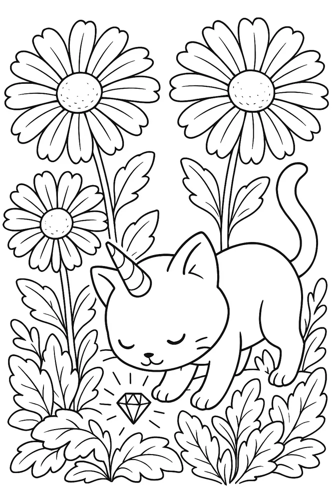 Unicorn Kitty's Diamond Discovery cat coloring pages