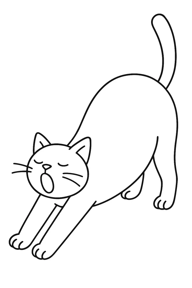 Sleepy Stretching Cat Coloring Pages