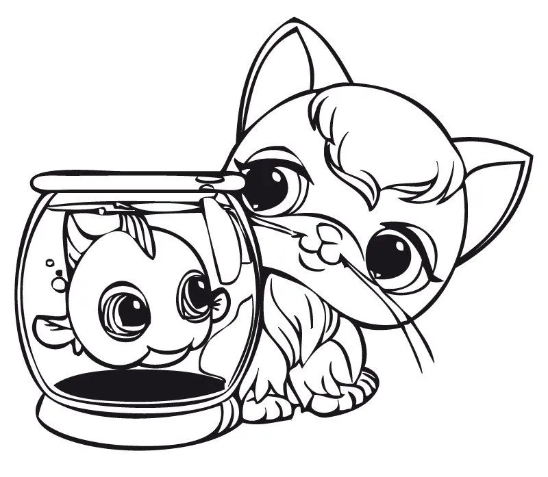 Kitty's Fishy Friend: Adorable Cat Coloring Pages