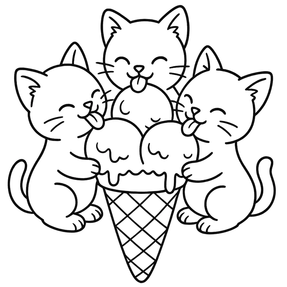 Sweet Ice Cream Treats: Adorable Cat Coloring Pages