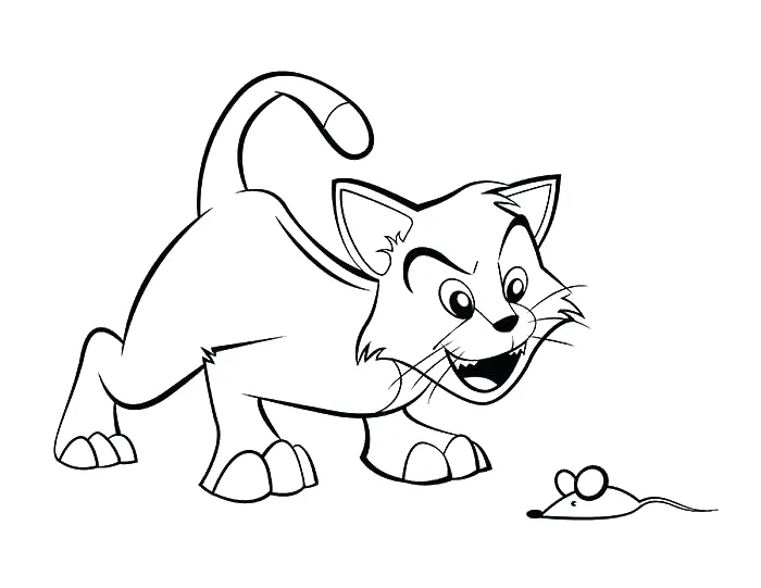 Playful Cat Chasing Mouse Cat Coloring Pages
