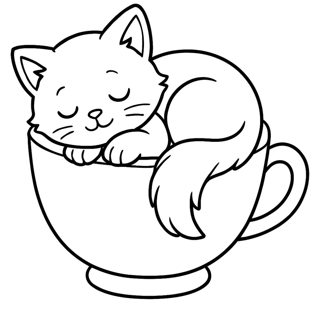 Cozy Cat in a Teacup: Adorable Cat Coloring Pages