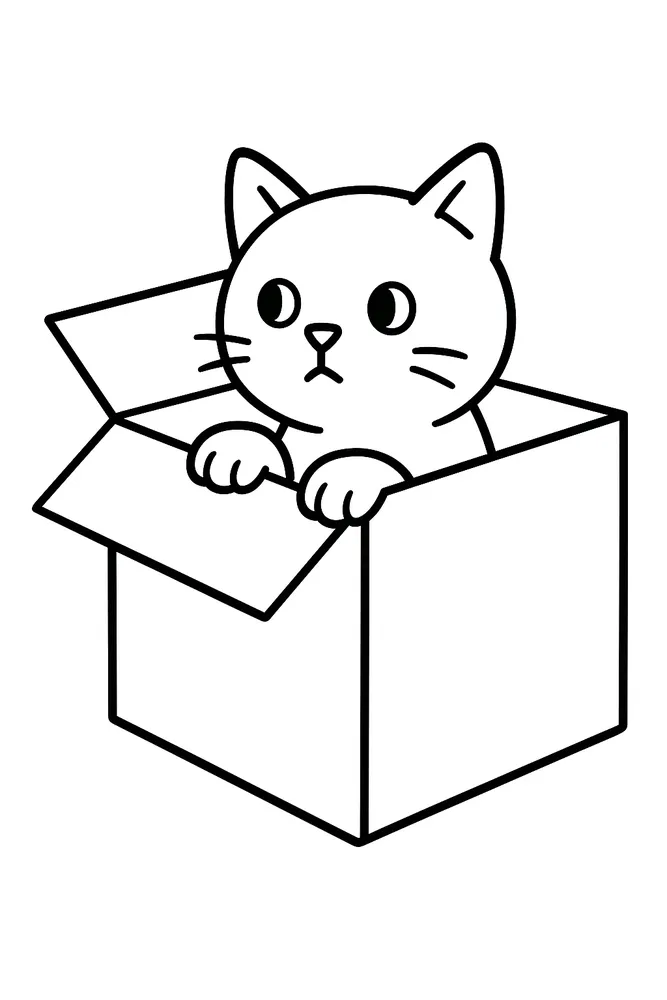 Cozy Cat in a Box: Adorable Cat Coloring Pages