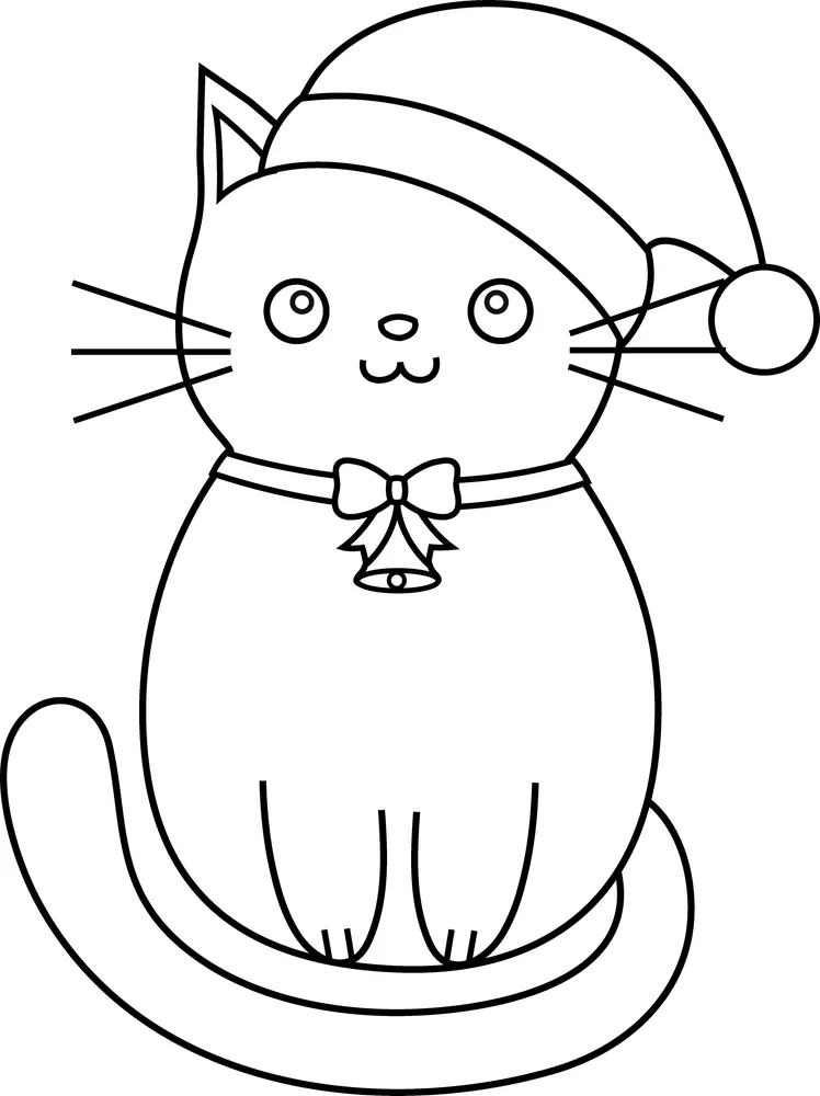 Festive Santa Hat Cat Coloring Pages for Christmas