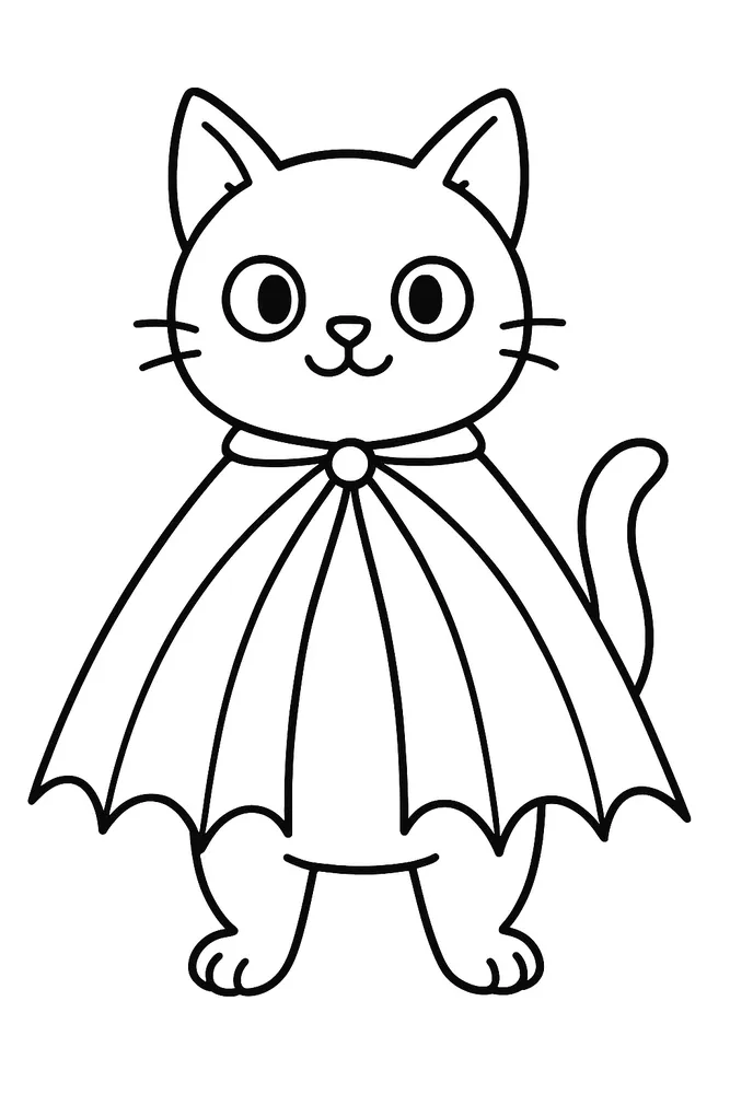 Cute Cat in a Cape: Fun Cat Coloring Pages