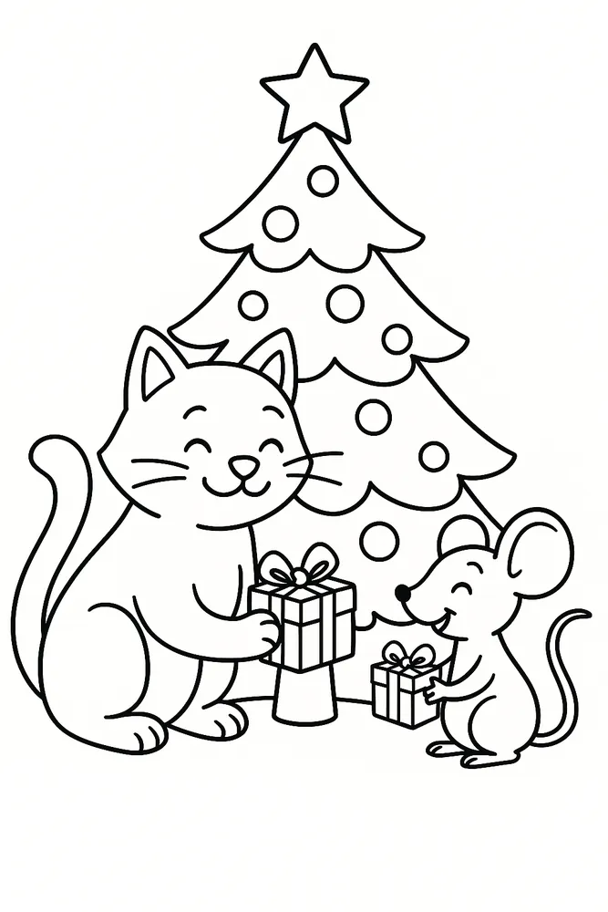Christmas Gifts for Friends Cat Coloring Pages