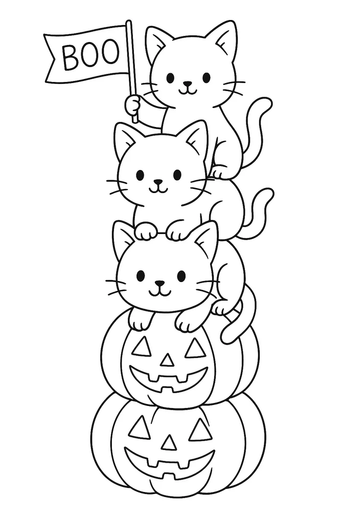 Stacking Halloween Cats Cat Coloring Pages