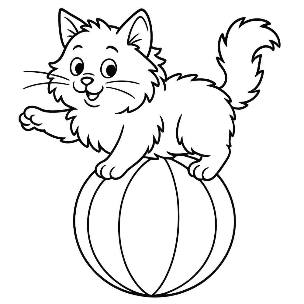 Circus Cat Balancing Act Cat Coloring Pages