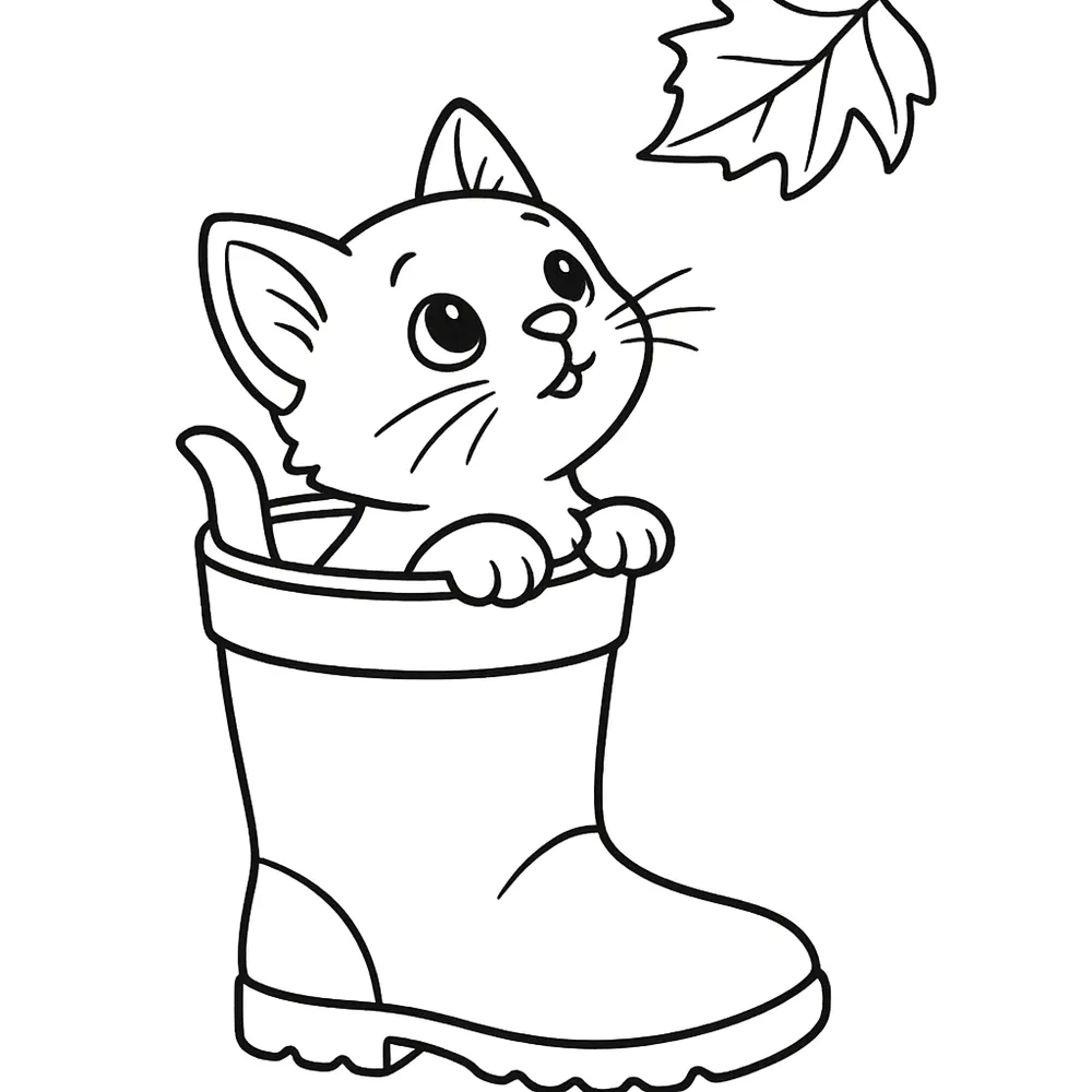 Adorable Kitten in a Boot Cat Coloring Pages