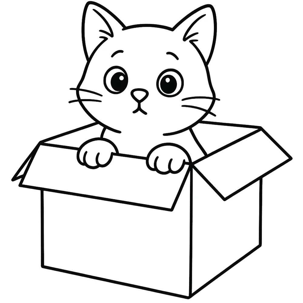 Cute Cat in a Box Cat Coloring Pages