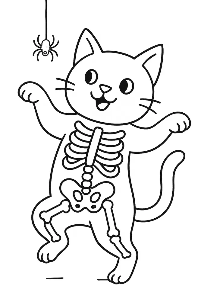 Spooky Skeleton Cat Coloring Pages for Halloween