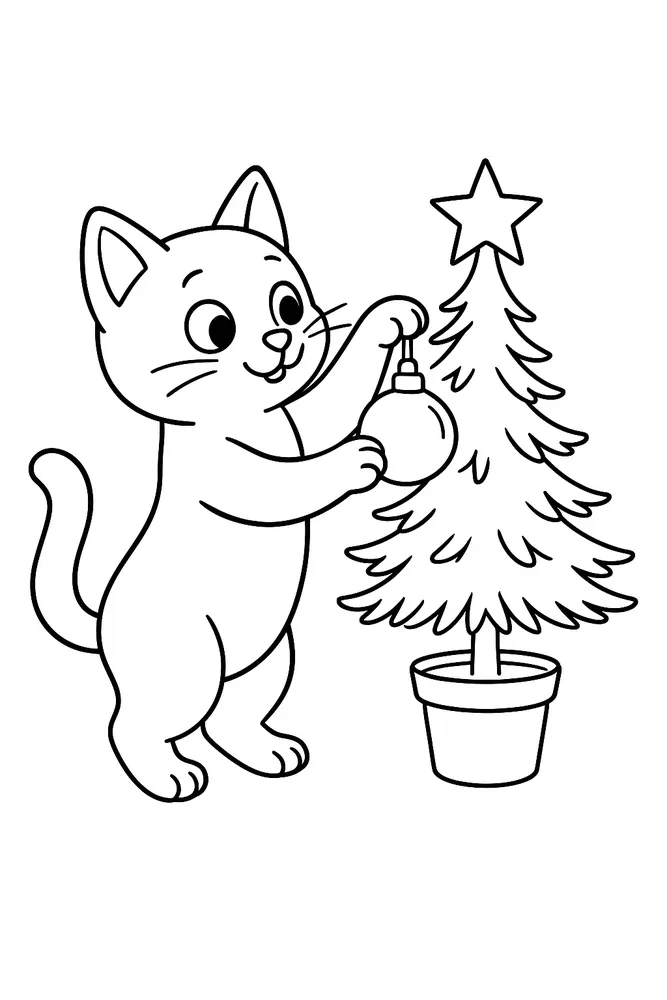 Festive Ornament Cat Coloring Pages