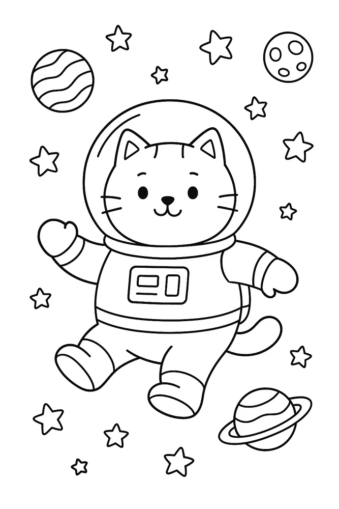 Space Explorer Cat Coloring Pages