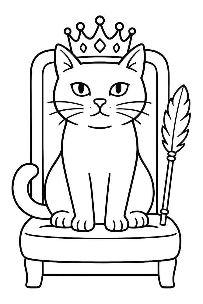 Royal Cat on a Throne Cat Coloring Pages