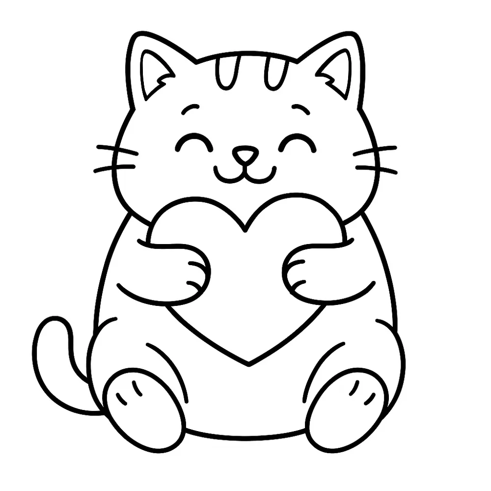 Sweet Heart Cat Coloring Pages