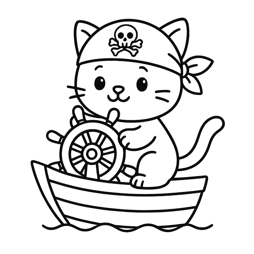 Pirate Cat Sailing the Seas - Cat Coloring Pages