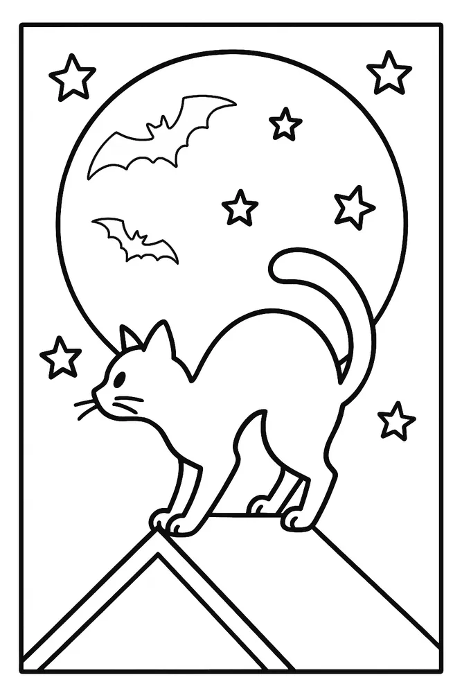 Spooky Night Black Cat Coloring Pages
