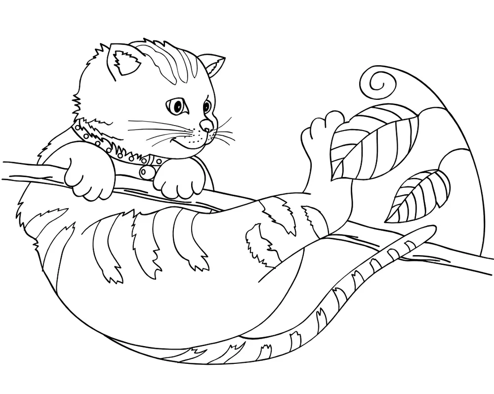 Playful Cat on a Branch cat coloring pages