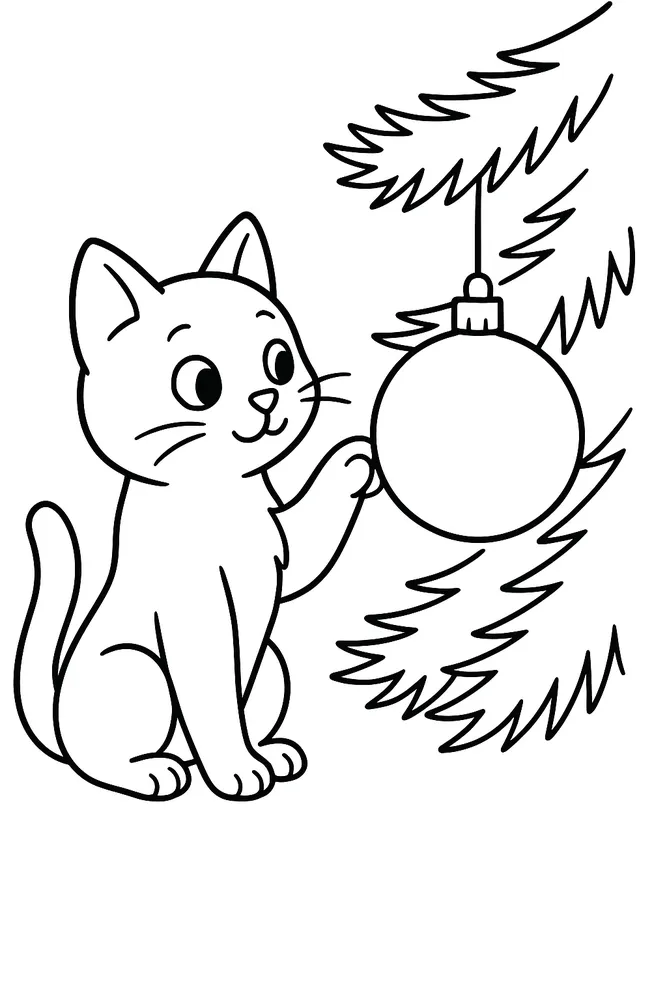 Christmas Ornament Fun for a Cat Coloring Pages