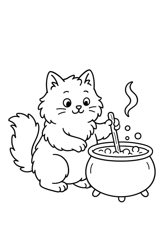 Cute Cat Brewing a Potion Cat Coloring Pages