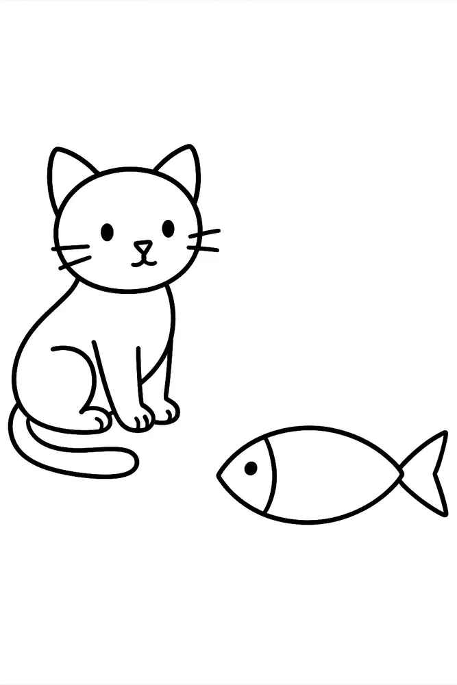 Kitty and Fish Fun Cat Coloring Pages