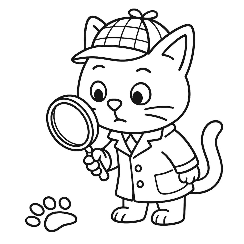 Detective Cat on the Case: Engaging Cat Coloring Pages