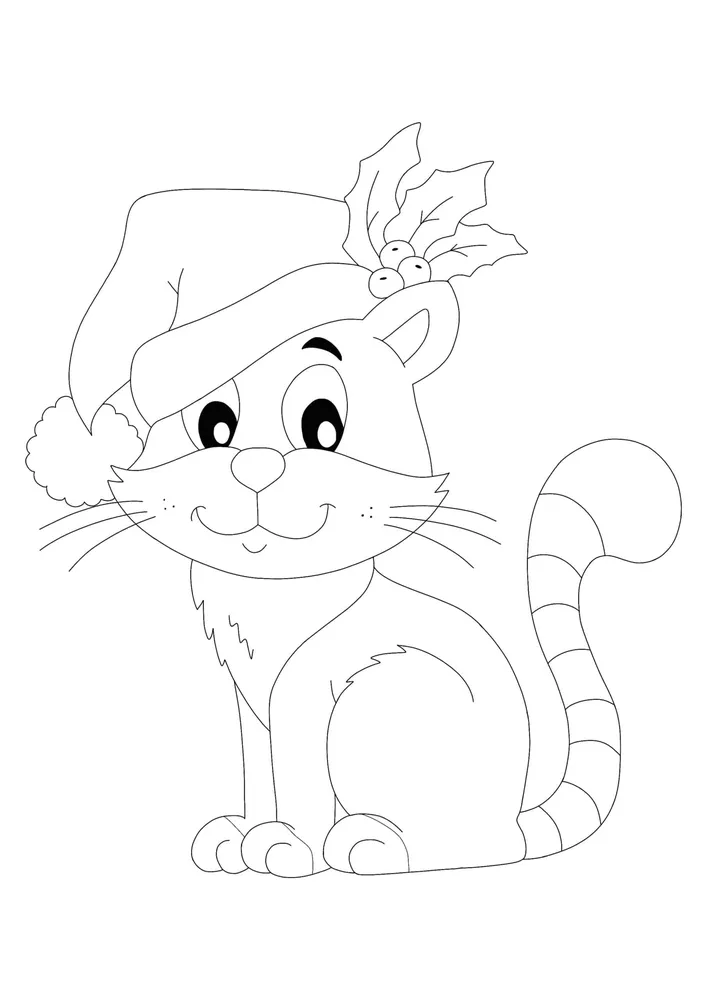 Festive Christmas Cat Coloring Pages