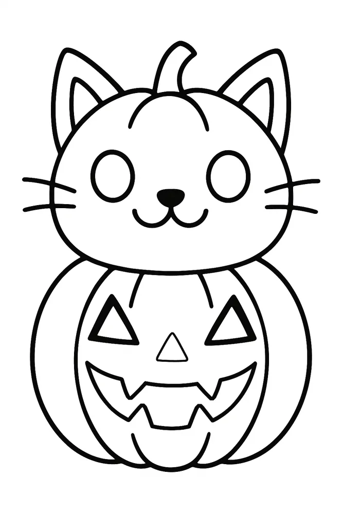 Pumpkin Cat Halloween Fun: Cute Cat Coloring Pages