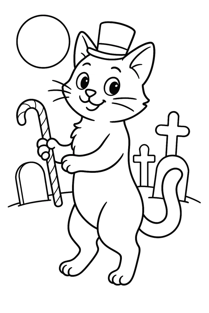 Spooky Candy Cane Cat Coloring Pages